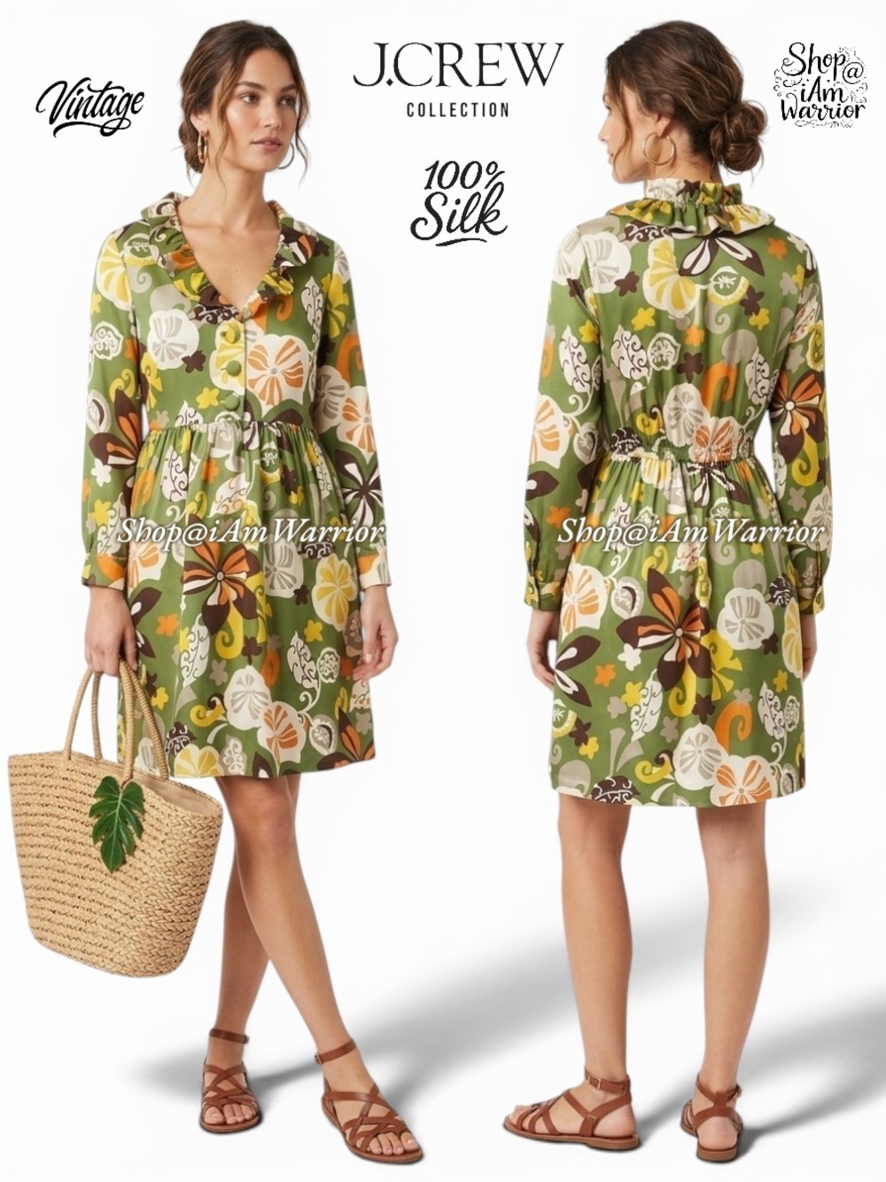 J. Crew Collection rare silk twill Bahia floral ruffle dress *shop@iamwarrior